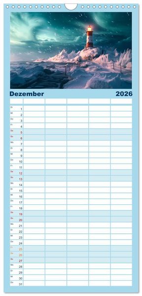 Produktbild: Familienplaner 2026 - KI-Leuchtt&uuml;rme mit 5 Spalten (Wandkalender, 21 x 45 cm) CALVENDO