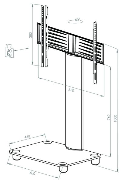 Produktbild: TV Standfu&szlig; St&auml;nder Rack Alu Glas Rollen Bilano