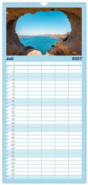 Produktbild: Familienplaner 2027 - Santorini - Die Perle der Kykladen mit 5 Spalten (Wandkalender, 21 x 45 cm) CALVENDO