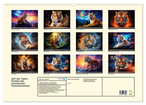 Produktbild: Jahr des Tigers - Portr&auml;ts des chinesischen Tierkreiszeichens (Wandkalender 2026 DIN A2 quer), CALVENDO Monatskalender