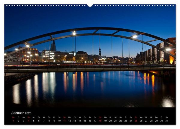 Produktbild: hamburg - night views (Wandkalender 2026 DIN A2 quer), CALVENDO Monatskalender