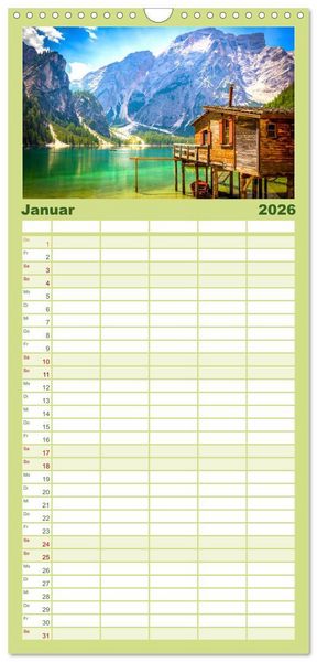 Produktbild: Familienplaner 2026 - Dolomiten - Die wundersch&ouml;nen S&uuml;dalpen in Italien. mit 5 Spalten (Wandkalender, 21 x 45 cm) CALVENDO