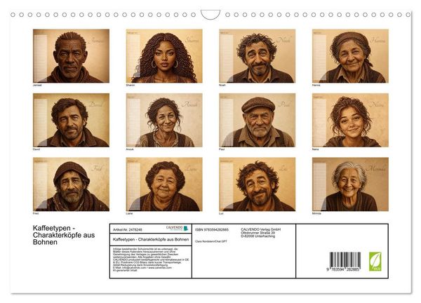 Produktbild: Kaffeetypen - Charakterk&ouml;pfe aus Bohnen (Wandkalender 2027 DIN A3 quer), CALVENDO Monatskalender