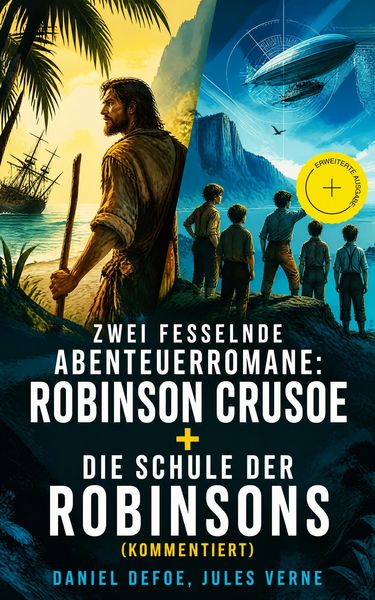 Produktbild: Zwei fesselnde Abenteuerromane: Robinson Crusoe + Die Schule der Robinsons (Kommentiert)