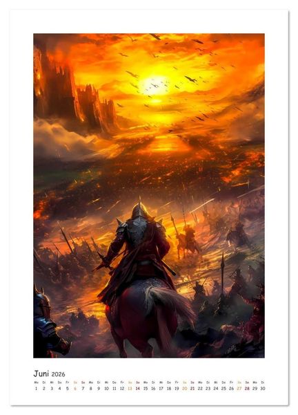 Produktbild: Die Drachenschlacht (hochwertiger Premium Wandkalender 2026 DIN A2 hoch), Kunstdruck in Hochglanz
