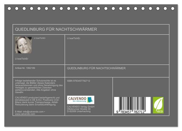 Produktbild: QUEDLINBURG F&Uuml;R NACHTSCHW&Auml;RMER (Tischkalender 2026 DIN A5 quer), CALVENDO Monatskalender