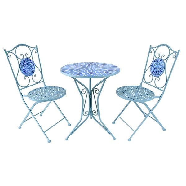 Produktbild: HTI-Living Bistro Sitzgruppe Metall blau Tisch mit 2 St&uuml;hlen Balkon Set Gartenm&ouml;bel Mosaik