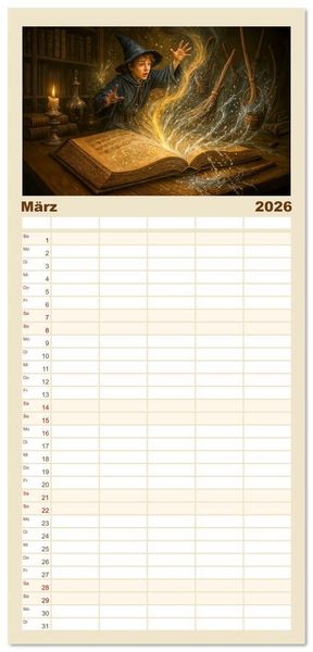 Produktbild: Familienplaner 2026 - Magische Welt der B&uuml;cher - Fantastische Abenteuer zwischen den Seiten mit 5 Spalten (Wandkalender, 21 x 45 cm) CALVENDO