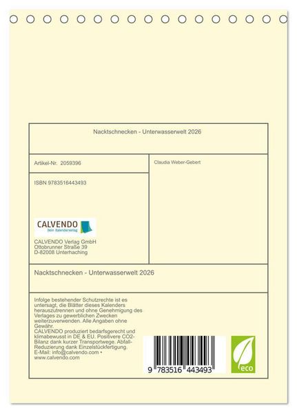 Produktbild: Nacktschnecken - Unterwasserwelt 2026 (Tischkalender 2026 DIN A5 hoch), CALVENDO Monatskalender