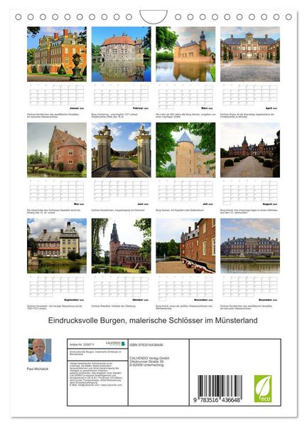 Produktbild: Eindrucksvolle Burgen, malerische Schl&ouml;sser im M&uuml;nsterland (Wandkalender 2026 DIN A4 hoch), CALVENDO Monatskalender