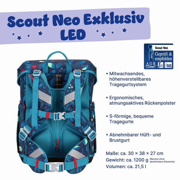 Scout Exklusiv Neo LED Planets Schulranzen Set 4tlg Scout Exklusiv Neo LED Planets Schulranzen Set 4tlg
