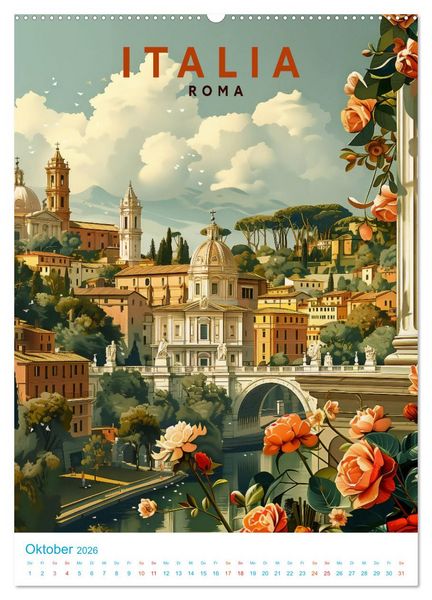 Produktbild: Italien - Old School Poster Style (Wandkalender 2026 DIN A2 hoch), CALVENDO Monatskalender