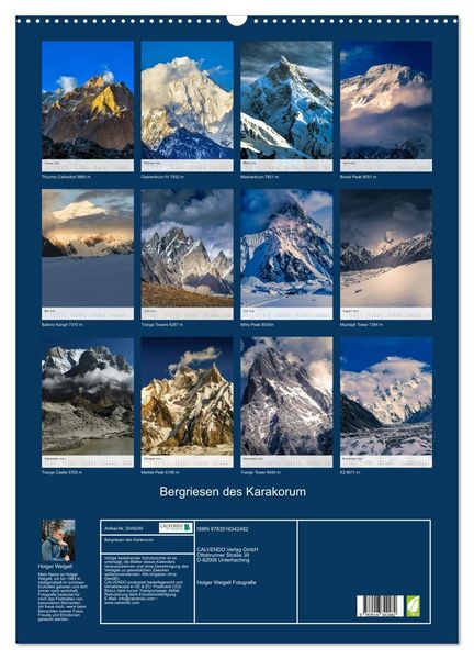 Produktbild: Bergriesen des Karakorum (Wandkalender 2026 DIN A2 hoch), CALVENDO Monatskalender