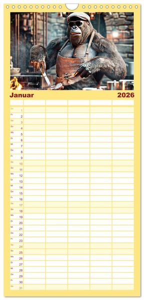 Produktbild: Familienplaner 2026 - Tierisch lustige Grillmeister mit 5 Spalten (Wandkalender, 21 x 45 cm) CALVENDO