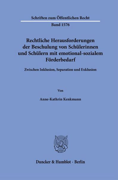 Produktbild: Rechtliche Herausforderungen der Beschulung von Sch&uuml;lerinnen und Sch&uuml;lern mit emotional-sozialem F&ouml;rderbedarf