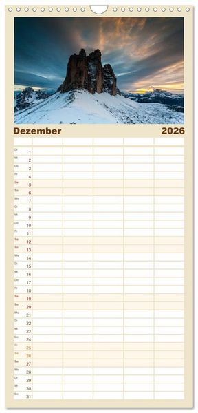 Produktbild: Familienplaner 2026 - Drei Zinnen. Sextner Dolomiten mit 5 Spalten (Wandkalender, 21 x 45 cm) CALVENDO