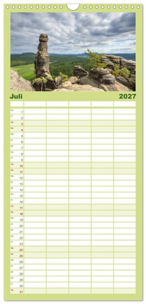 Produktbild: Familienplaner 2027 - Wundersch&ouml;nes Elbsandsteingebirge mit 5 Spalten (Wandkalender, 21 x 45 cm) CALVENDO