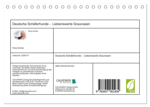 Produktbild: Deutsche Sch&auml;ferhunde - Liebenswerte Graunasen (Tischkalender 2026 DIN A5 quer), CALVENDO Monatskalender