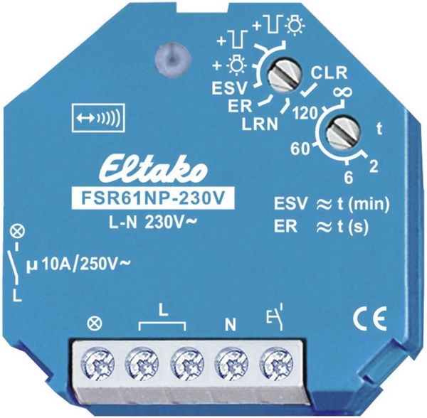 Produktbild: FSR61NP-230V Eltako Funk Schaltaktor Stromsto&szlig;-Schalter 1-Kanal Unterputz Schaltleistung (max.) 2000 W Reichweite max. (im Freifeld) 100 m