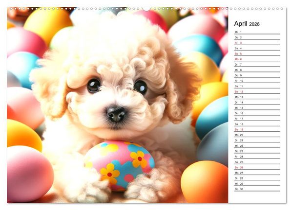 Produktbild: Hundewelpen zum Verlieben - KI Illustrationen (Wandkalender 2026 DIN A2 quer), CALVENDO Monatskalender