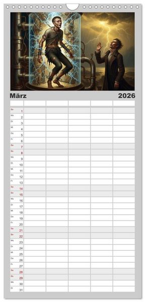 Produktbild: Familienplaner 2026 - Victor Frankenstein und seine Sch&ouml;pfung mit 5 Spalten (Wandkalender, 21 x 45 cm) CALVENDO