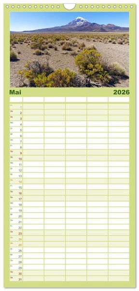 Produktbild: Familienplaner 2026 - Entdecke Bolivien mit 5 Spalten (Wandkalender, 21 x 45 cm) CALVENDO