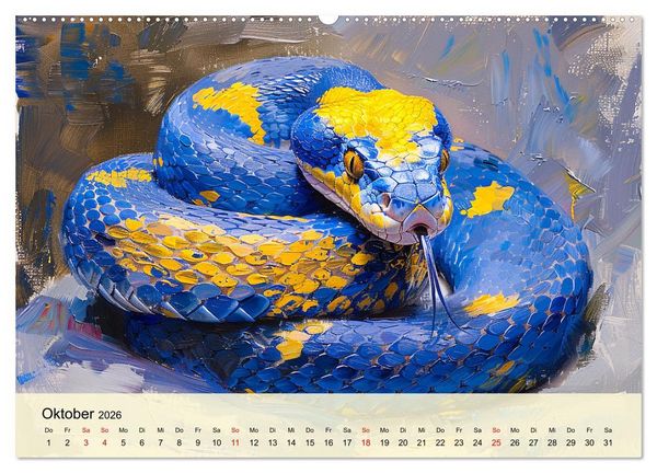 Produktbild: Schlangen. Faszination Reptilien. Kunstvolle Paintings (hochwertiger Premium Wandkalender 2026 DIN A2 quer), Kunstdruck in Hochglanz