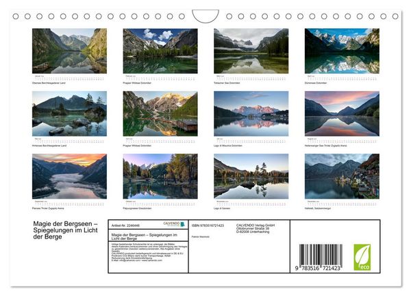 Produktbild: Magie der Bergseen &ndash; Spiegelungen im Licht der Berge (Wandkalender 2026 DIN A4 quer), CALVENDO Monatskalender