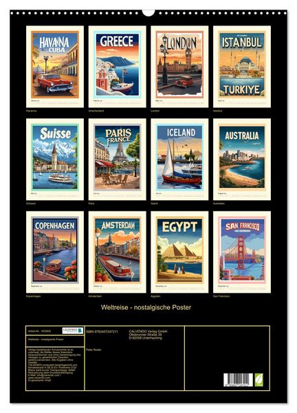 Produktbild: Weltreise - nostalgische Poster (Wandkalender 2026 DIN A2 hoch), CALVENDO Monatskalender