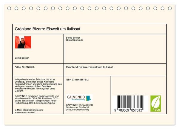 Produktbild: Gr&ouml;nland Bizarre Eiswelt um Ilulissat (Tischkalender 2027 DIN A5 quer), CALVENDO Monatskalender