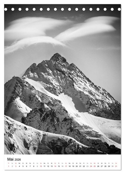 Produktbild: SCHWEIZER ALPEN in Schwarz und Wei&szlig; (Tischkalender 2026 DIN A5 hoch), CALVENDO Monatskalender