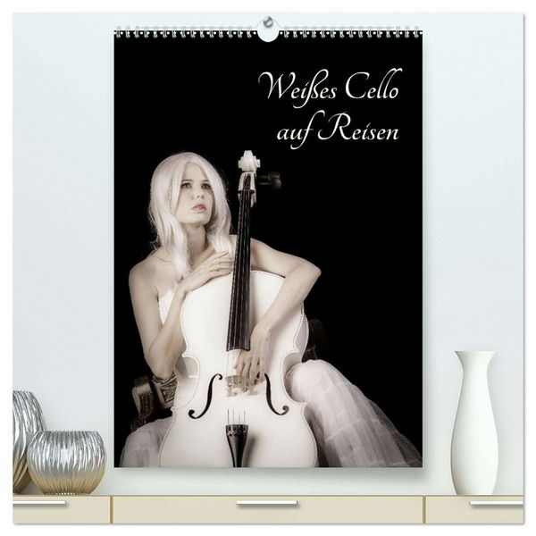 Produktbild: Wei&szlig;es Cello auf Reisen (hochwertiger Premium Wandkalender 2026 DIN A2 hoch), Kunstdruck in Hochglanz