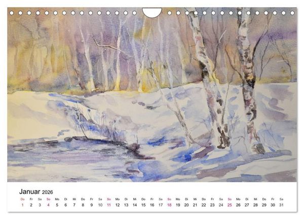 Produktbild: Mit Aquarellen durch das Jahr (Wandkalender 2026 DIN A4 quer), CALVENDO Monatskalender