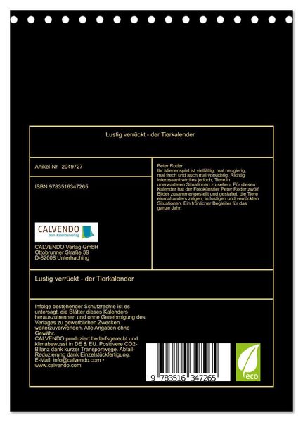 Produktbild: Lustig verr&uuml;ckt - der Tierkalender (Tischkalender 2026 DIN A5 hoch), CALVENDO Monatskalender