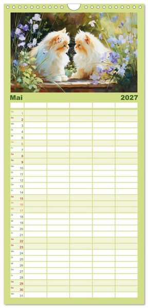 Produktbild: Familienplaner 2027 - Perserkatzen. Flauschige Momente in kunstvoller &Ouml;loptik mit 5 Spalten (Wandkalender, 21 x 45 cm) CALVENDO