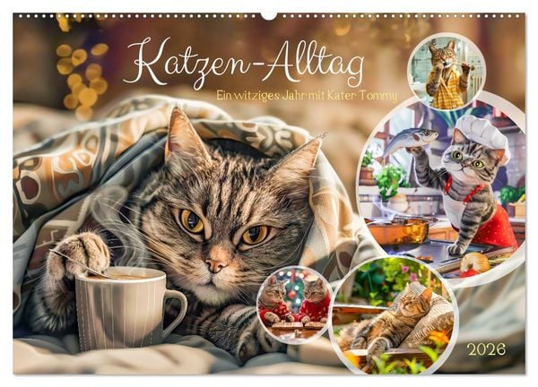 Produktbild: Katzen-Alltag - Ein witziges Jahr mit Kater Tommy (Wandkalender 2026 DIN A2 quer), CALVENDO Monatskalender