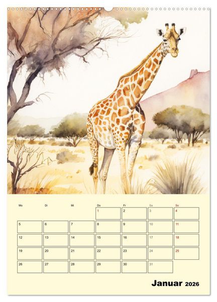 Produktbild: Sch&ouml;ne Aquarelle. Darstellungen von Afrikas Wildtieren (hochwertiger Premium Wandkalender 2026 DIN A2 hoch), Kunstdruck in Hochglanz
