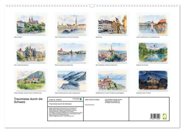Produktbild: Traumreise durch die Schweiz (Wandkalender 2026 DIN A2 quer), CALVENDO Monatskalender