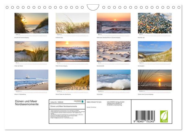 Produktbild: D&uuml;nen und Meer Nordseemomente (Wandkalender 2026 DIN A4 quer), CALVENDO Monatskalender