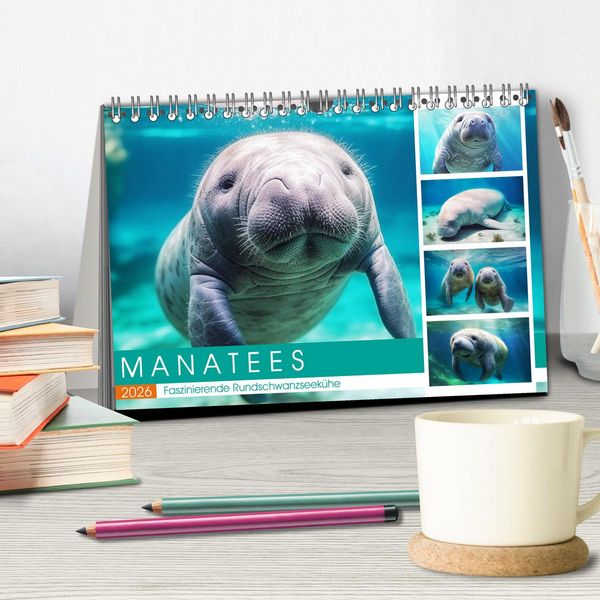 Produktbild: Manatees. Faszinierende Rundschwanzseek&uuml;he (Tischkalender 2026 DIN A5 quer), CALVENDO Monatskalender