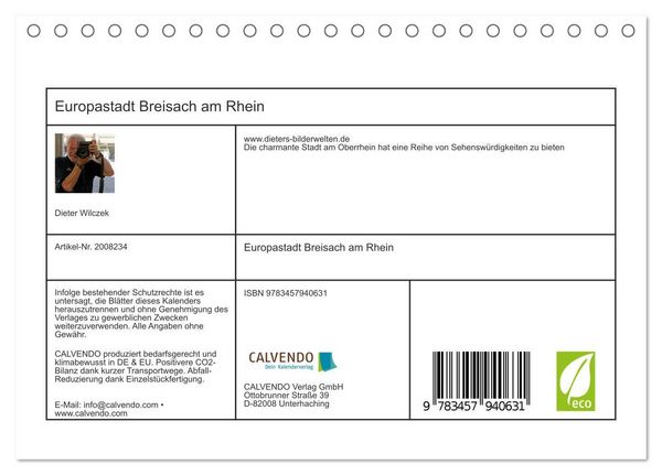 Produktbild: Europastadt Breisach am Rhein (Tischkalender 2026 DIN A5 quer), CALVENDO Monatskalender