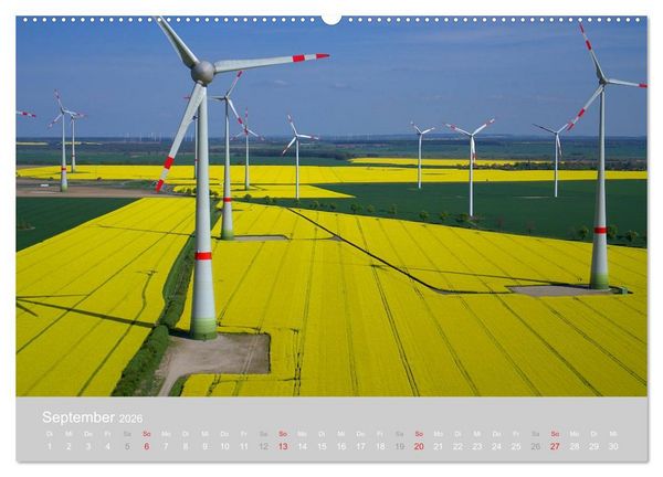 Produktbild: Windkraftanlagen aus der Luft fotografiert (hochwertiger Premium Wandkalender 2026 DIN A2 quer), Kunstdruck in Hochglanz