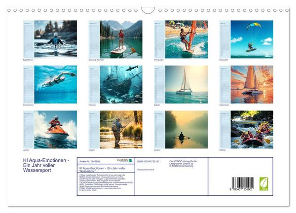 Produktbild: KI Aqua-Emotionen - Ein Jahr voller Wassersport (Wandkalender 2026 DIN A3 quer), CALVENDO Monatskalender