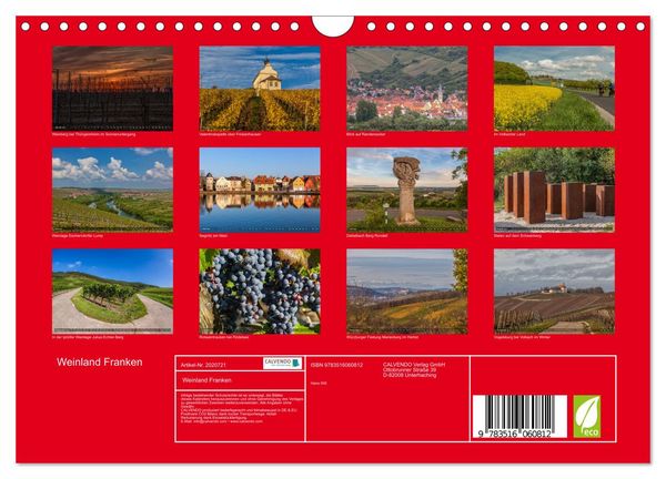 Produktbild: Weinland Franken (Wandkalender 2026 DIN A4 quer), CALVENDO Monatskalender