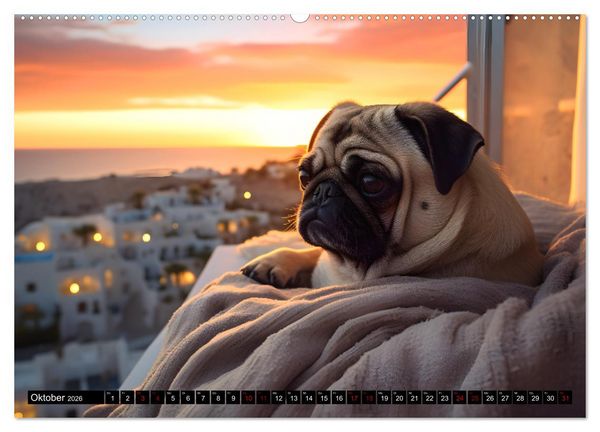 Produktbild: Kleine Helden - eine Hommage an die Mopsrasse (Wandkalender 2026 DIN A2 quer), CALVENDO Monatskalender