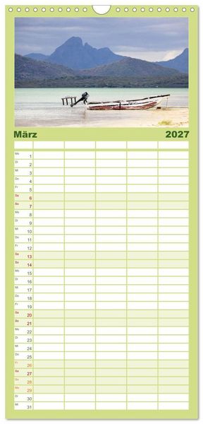 Produktbild: Familienplaner 2027 - Trauminseln der Welt - Mauritius mit 5 Spalten (Wandkalender, 21 x 45 cm) CALVENDO