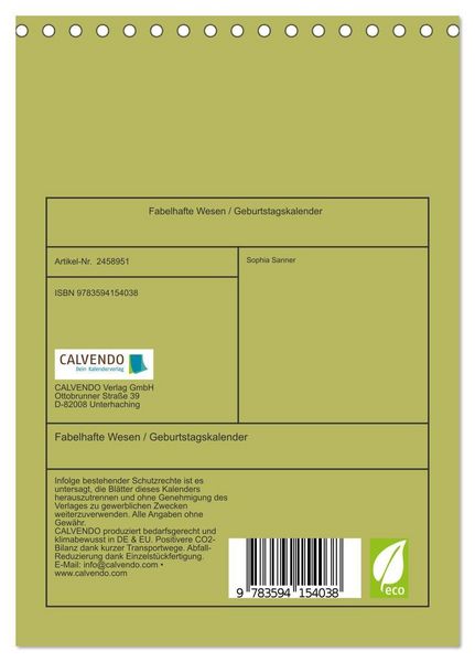 Produktbild: Fabelhafte Wesen / Geburtstagskalender (Tischkalender 2027 DIN A5 hoch), CALVENDO Monatskalender