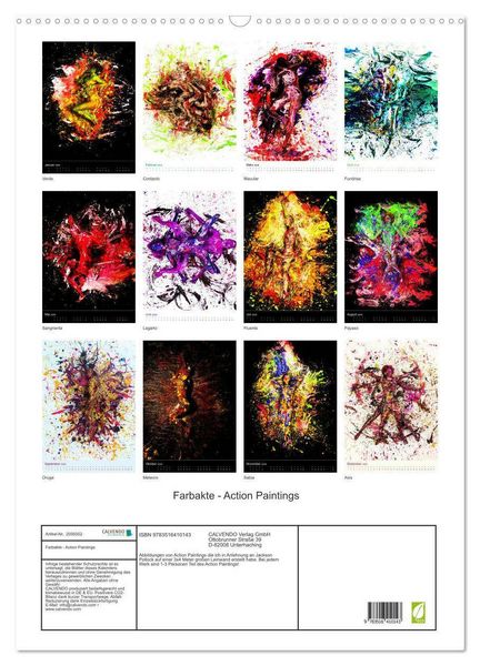 Produktbild: Farbakte - Action Paintings (Wandkalender 2026 DIN A2 hoch), CALVENDO Monatskalender