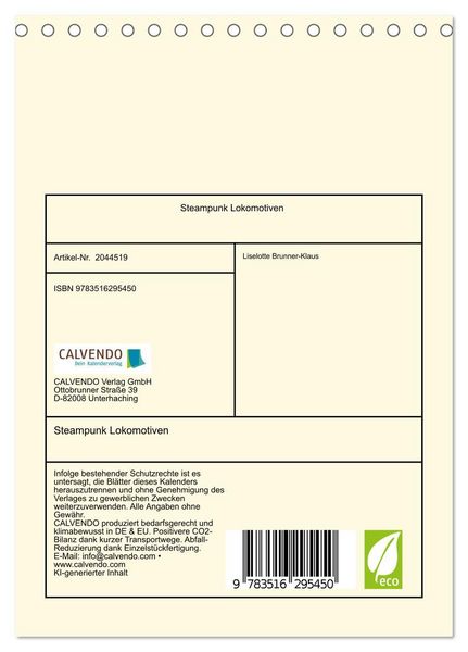 Produktbild: Steampunk Lokomotiven (Tischkalender 2026 DIN A5 hoch), CALVENDO Monatskalender