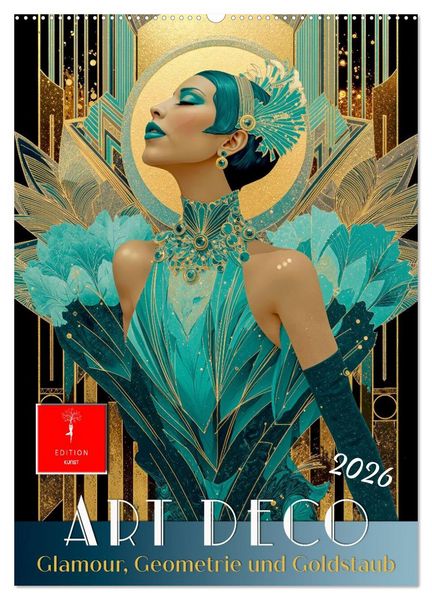 Produktbild: Art Deco - Glamour, Geometrie und Goldstaub (Wandkalender 2026 DIN A2 hoch), CALVENDO Monatskalender